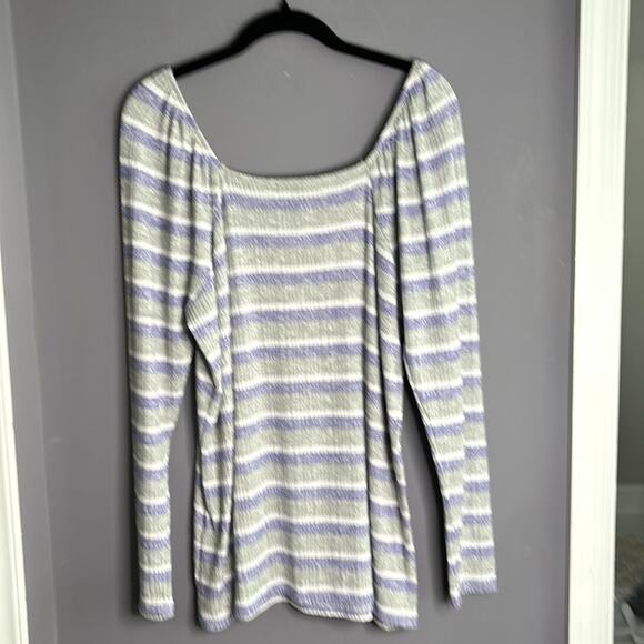 Lane Bryant Gray/Purple Striped Long Sleeve Ribbed Top Square Neck Size 14/16 - Picture 6 of 9